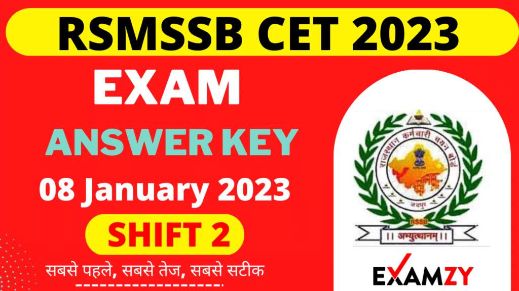 RSMSSB CET Answer Key 8 Jan 2023 Shift 2| Rajasthan CET Answer Key 2023
