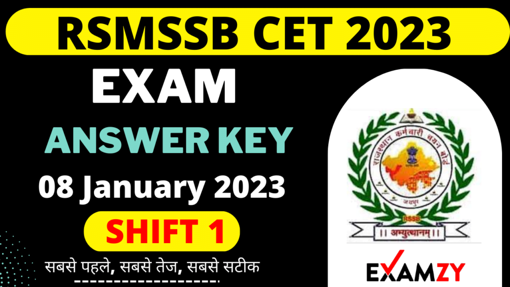 RSMSSB CET Answer Key 8 Jan 2023 Shift 1| Rajasthan CET Answer Key 2023 1 RSMSSB CET Answer Key 8 Jan 2023 Shift 1