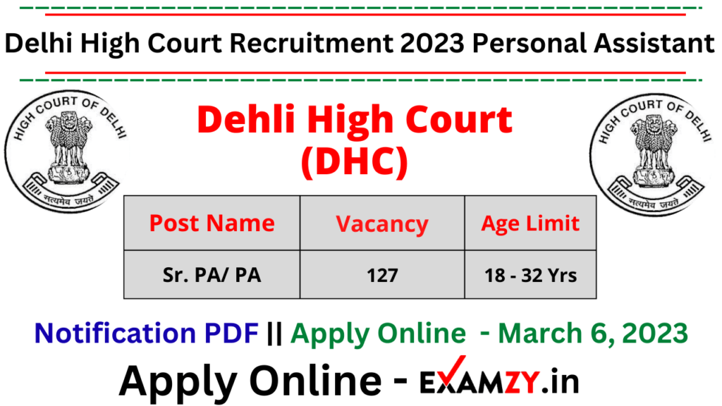 Delhi High Court Recruitment 2023 Personal Assistant